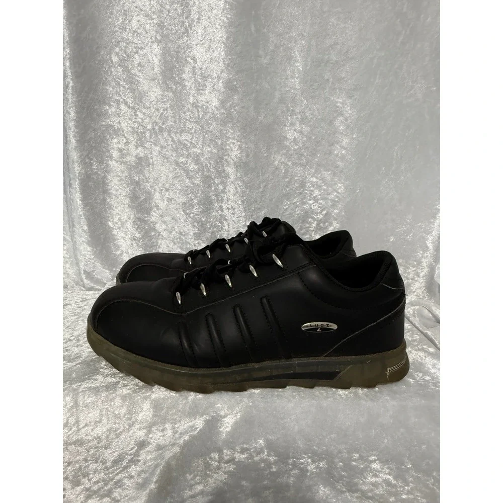 Lugz Mens Black Low Top Sneakers‎ Translucent Lug Sole Silver Hardware Shoes